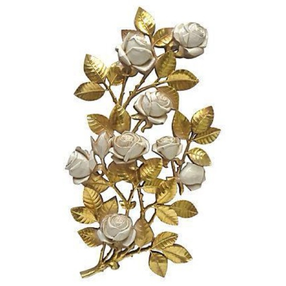Vintage Syroco Hollywood Regency Gold and White Rose Wall Hanging 36 x 22